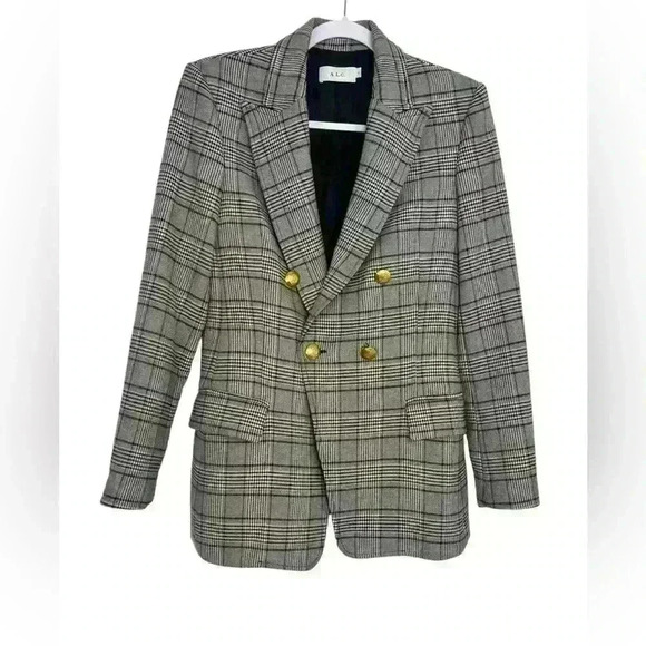 A.L.C Sedgwick II Glen Check Plaid & Houndstooth Double-Breasted Blazer Size XS - Picture 3 of 16